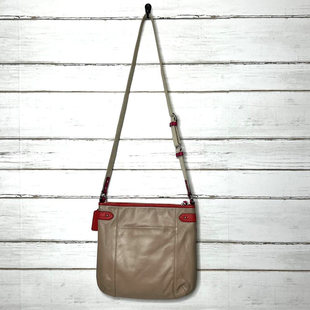 Coach Tan Pink Orange Leather Crossbody Messenger Bag Purse - Picture 3 of 12